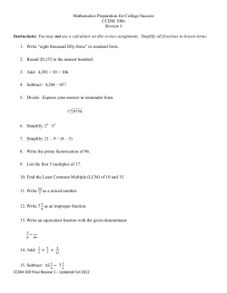 Mathematics Preparation for College Success CCDM 100n Review I