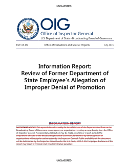 Information Report: Review of Former Department of