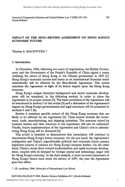 Impact of the Sino-British Agreement on Hong Kong`s Economic Future