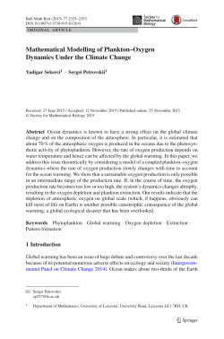 Mathematical Modelling of Plankton&ndash;Oxygen Dynamics Under the