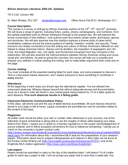 African American Literature, ENG 241, Syllabus TR 2