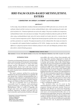 rbd palm olein-based methyl/ethyl esters