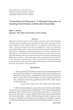 &ldquo;Laboratories of Democracy&rdquo;: A Situated Perspective on Learning