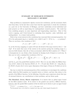 SUMMARY OF RESEARCH INTERESTS BENJAMIN P