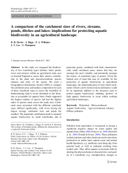 A comparison of the catchment sizes of rivers, streams, ponds