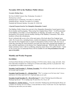 November 2015 at the Madbury Public Library Monthly and Weekly