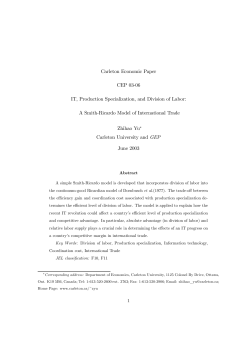Carleton Economic Paper CEP 03-06 IT, Production Specialization