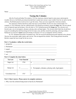 Taxing the Colonies - St. Anthony Catholic School