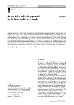 Nuclear fusion and its large potential for the future world energy supply
