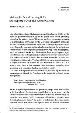 Melting Earth and Leaping Bulls - Connotations: A Journal for