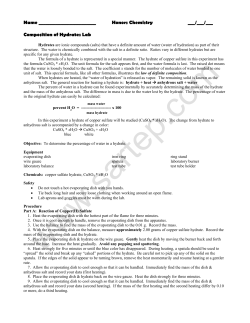 Name Honors Chemistry ___/___/___ Composition of Hydrates Lab