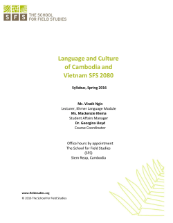 Language and Culture of Cambodia and Vietnam SFS 2080