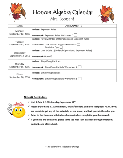 Honors Algebra Calendar