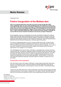 Media Release Festive inauguration of the Muttsee dam