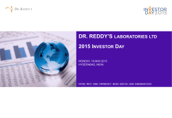 DR. REDDY`S LABORATORIES LTD 2015 INVESTOR DAY