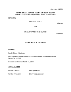 in the small claims court of nova scotia reasons for decision
