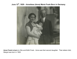 June 12th, 1929 &ndash; Anneliese (Anne) Marie Frank Born in Germany