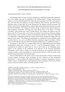influence of the reformation`s ideas on transformations in western