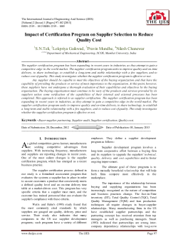 Impact of Certification Program on Supplier Selection to Reduce