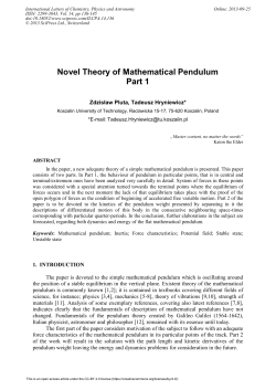 Novel Theory of Mathematical Pendulum Part 1