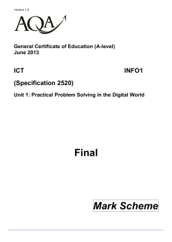 A-level ICT Mark scheme Unit 01 - Practical Problem Solving