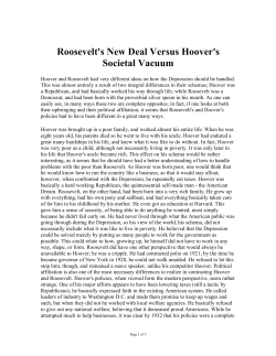 Roosevelt`s New Deal Versus Hoover`s Societal Vacuum