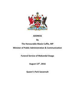 ADDRESS By The Honourable Maxie Cuffie, MP Minister of Public