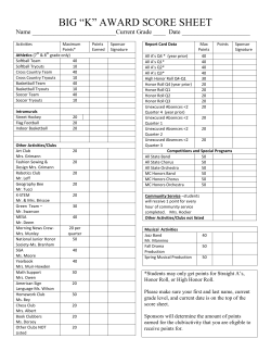 BIG &ldquo;K&rdquo; AWARD SCORE SHEET