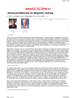 Advanced Materials for Magnetic Cooling - Sigma