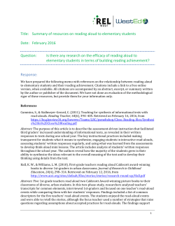 Summary of Resources on Reading Aloud to Elementary