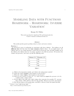 Modeling Data with Functions Homework Homework: Inverse Variation