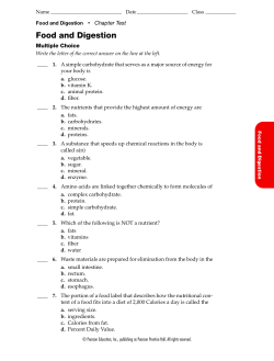Food and Digestion Chapter 14 Test