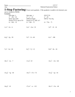 Name 3/27/17 Alg1 Rational Expressions Packet 1 1