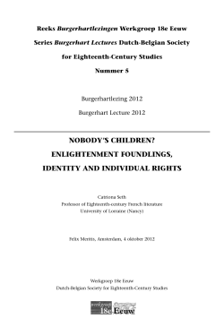 nobody`s children? enlightenment foundlings, identity and individual