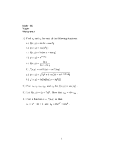 1.) Find z x a.) f (x, y) = sin 3x + cos 5y b.) (x, y) = cos(x 2 c.) f (x, y