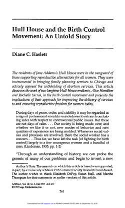 Hull House and the Birth Control Movement: An Untold Story