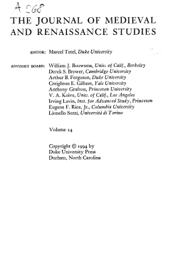 THE JOURNAL OF MEDIEVAL AND RENAISSANCE STUDIES