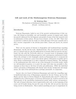 Life and work of the mathemagician Srinivasa Ramanujan