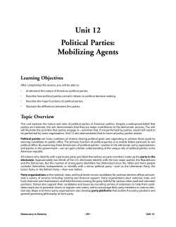 Unit 12 Political Parties: Mobilizing Agents