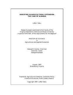 INVESTING IN AGRICULTURAL EXTENSION: THE