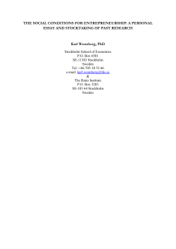 THE SOCIAL CONDITIONS FOR ENTREPRENEURSHIP: A PERSONAL ESSAY AND