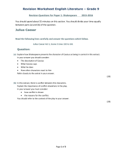 Revision Worksheet English Literature &ndash; Grade 9 Julius Caesar