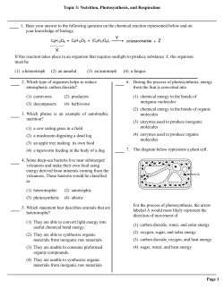 Topic 3: Nutrition, Photosynthesis, and