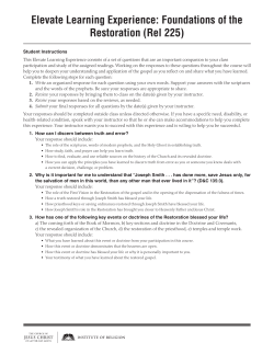 Elevate Learning Experience: Foundations of the Restoration (Rel