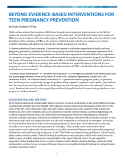beyond evidence-based interventions for teen pregnancy prevention
