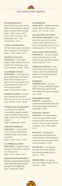 sol signature drinks