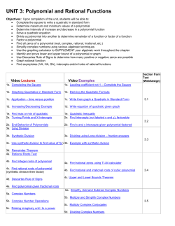 UNIT 3: Polynomial and Rational Functions