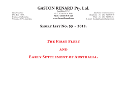 GASTON RENARD Pty. Ltd. The First Fleet and Early Settlement of