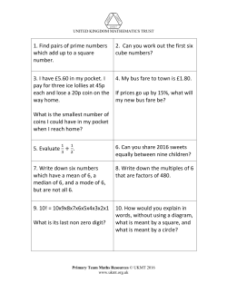 1. Find pairs of prime numbers which add up to a square number. 2