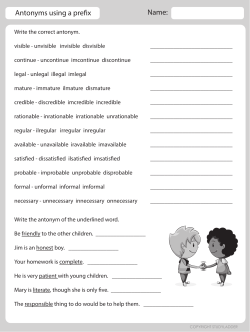 Antonyms using a prefix worksheet